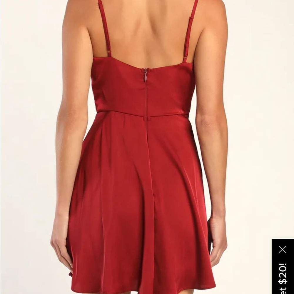 Lulus Fanciful Flirt Burgundy Satin Cowl Neck Skater Mini Dress Size Small - Picture 4 of 16